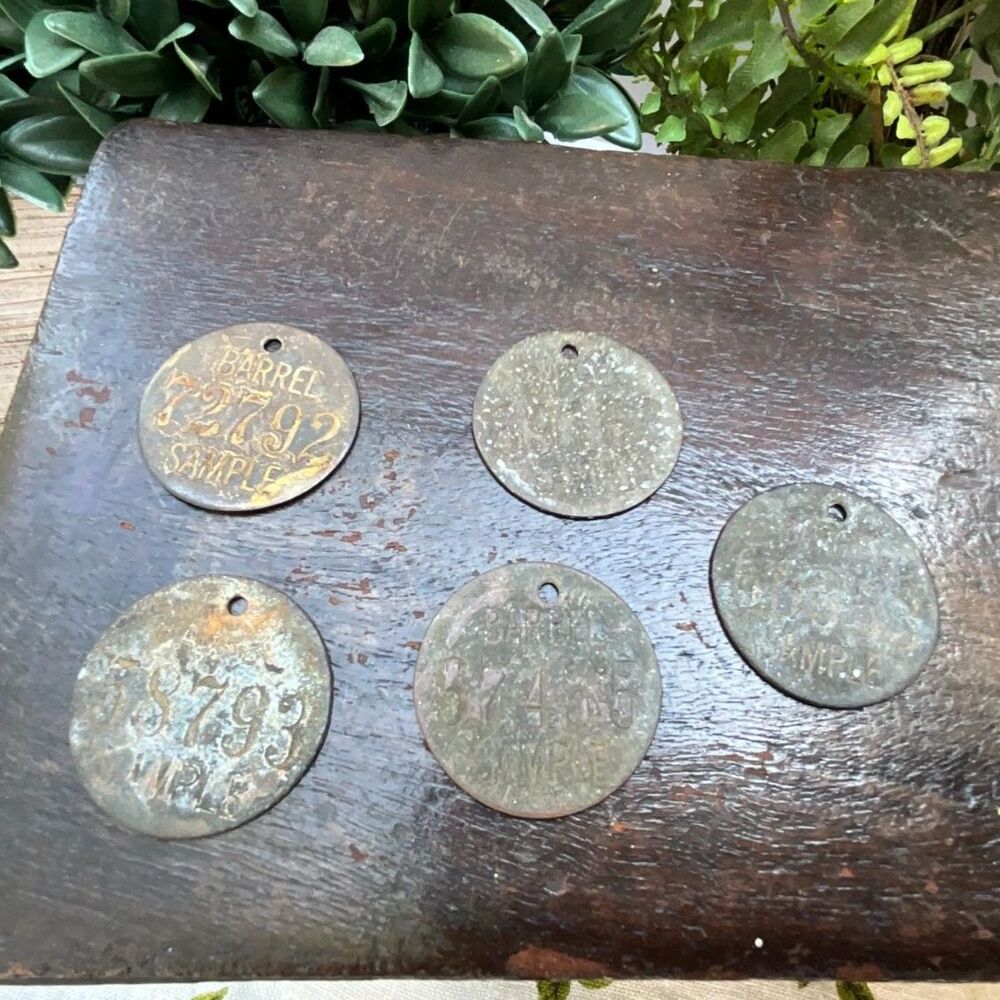 Wine Barrel Sample tags antique brass tags; great decor piece